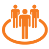 Orange icon depicting three people standing inside a circle